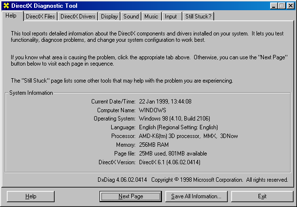 文件:Windows98SE-4.10.2106-DXDiag.png