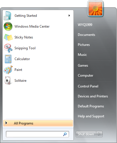 文件:Windows7-6.1.7051-StartMenu.png