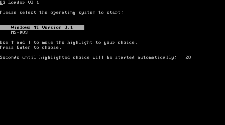 文件:Windows NT 3.1 build 511.1 - bootloader menu.png