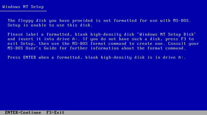 文件:Windows NT 3.1 build 511.1- Floppy disk message.png