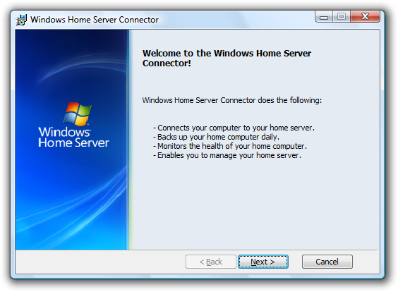 文件:WindowsHomeServer-RTM-ConnectorInstall-Welcome.png