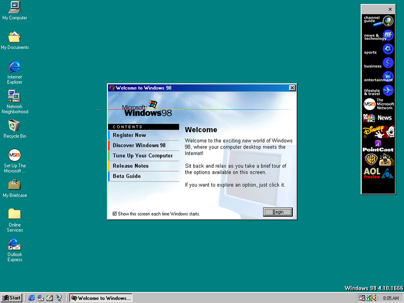 文件:Windows98-4.10.1666-FirstBoot.png